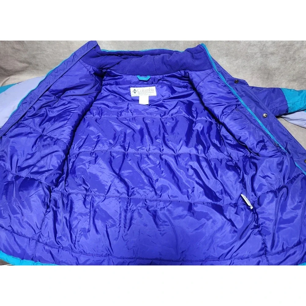 vintage 90's Youth COLUMBIA Ski Jacket Teal/Purples colorblock Hood‎ 18/20 XL